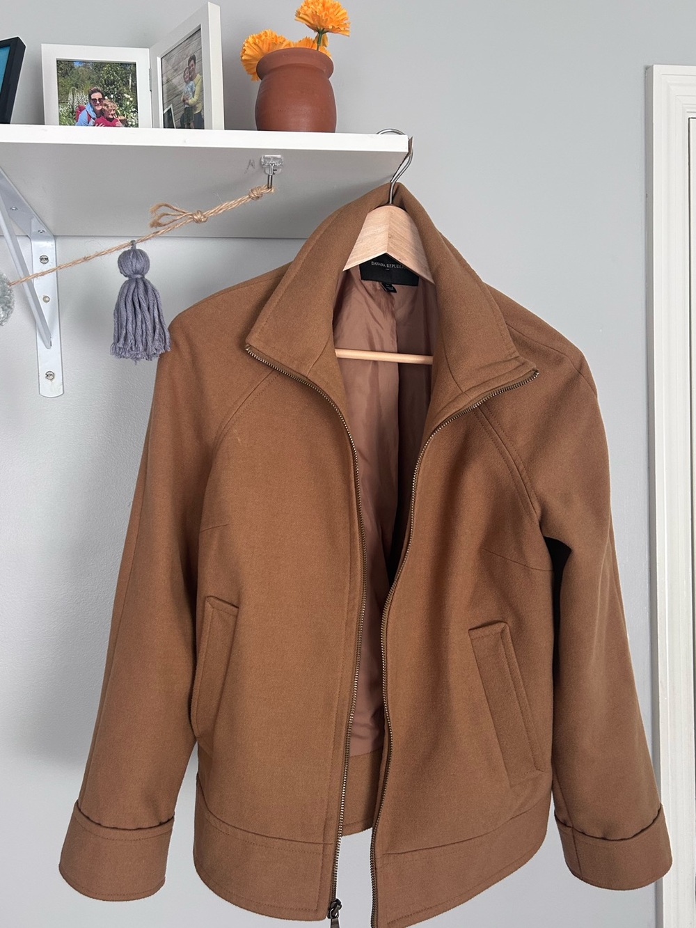 Banana Republic Tan Wool Blend Zip Jacket